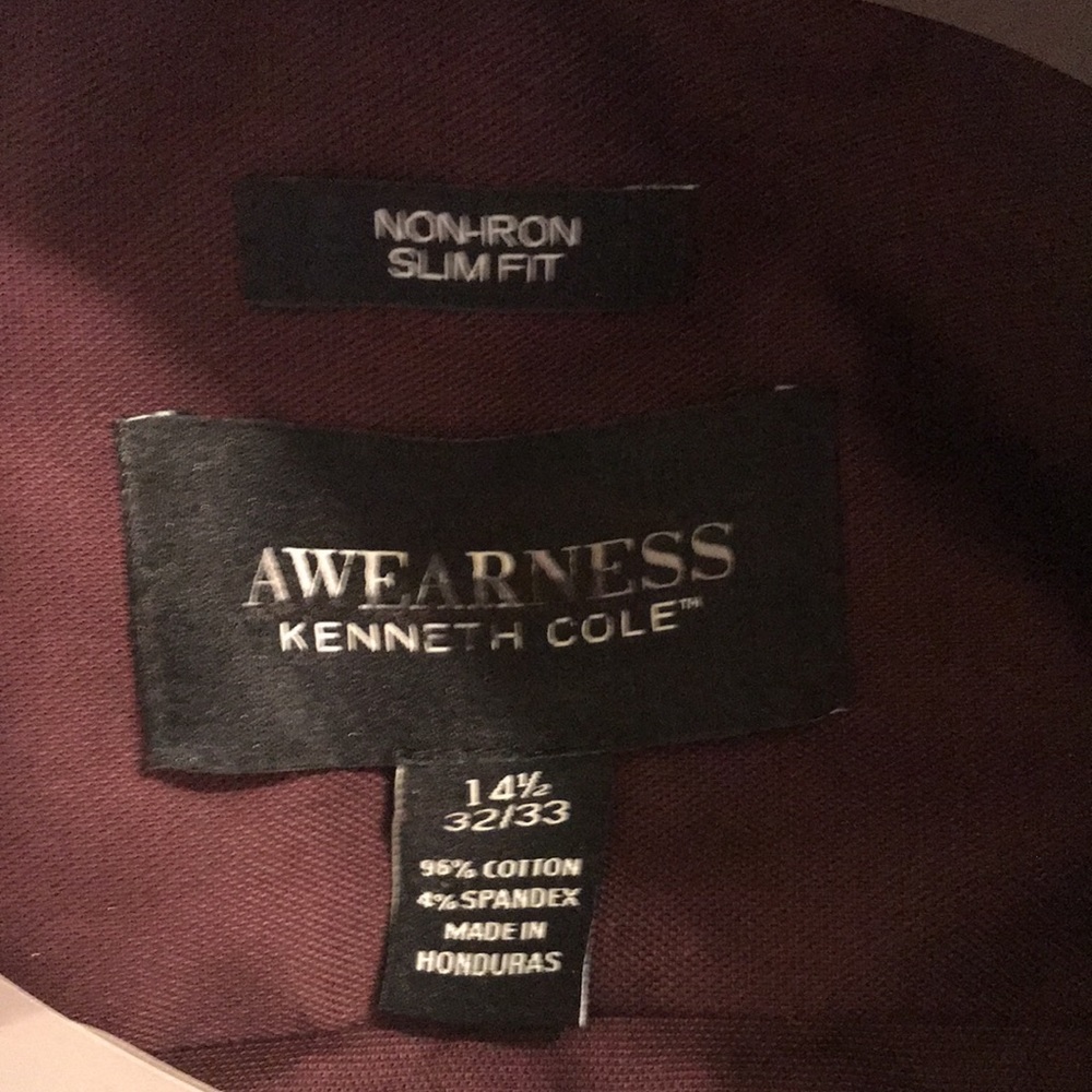 (118)NWT Kenneth Cole plum Mens dress Shirt size 14 1/2 32/33 Beautiful color - Picture 4 of 8